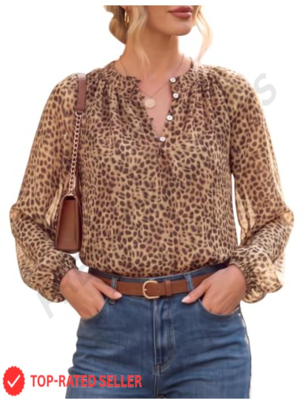 Womens Leopard Print Chiffon Blouse Long Sleeve Dressy Casual Top